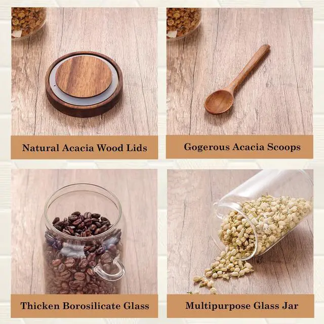 Alt view image 6 of 7 - Coffee and Sugar Container Set, Glass Coffee Jars with Wooden Lids and Scoops, Decorative Sugar Tea Creamer Canisters for Kitchen Countertop (25oz)