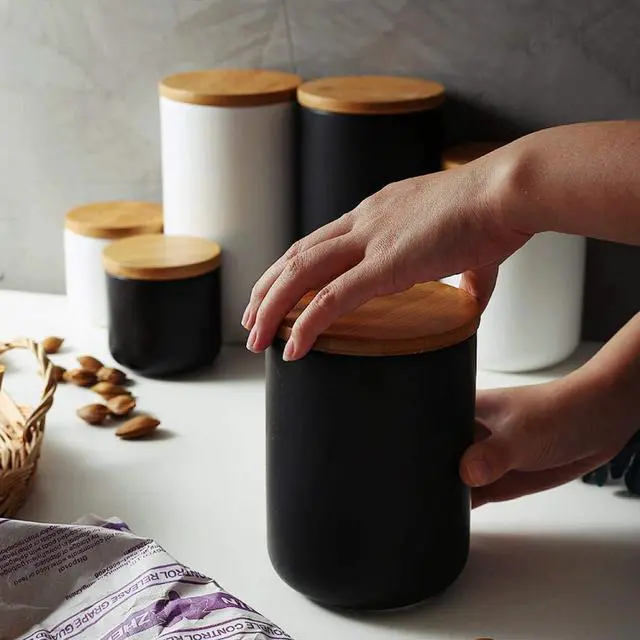 Alt view image 6 of 7 - Food Storage Jar Ceramic Canisters With Airtight Seal Lid S 8.7oz