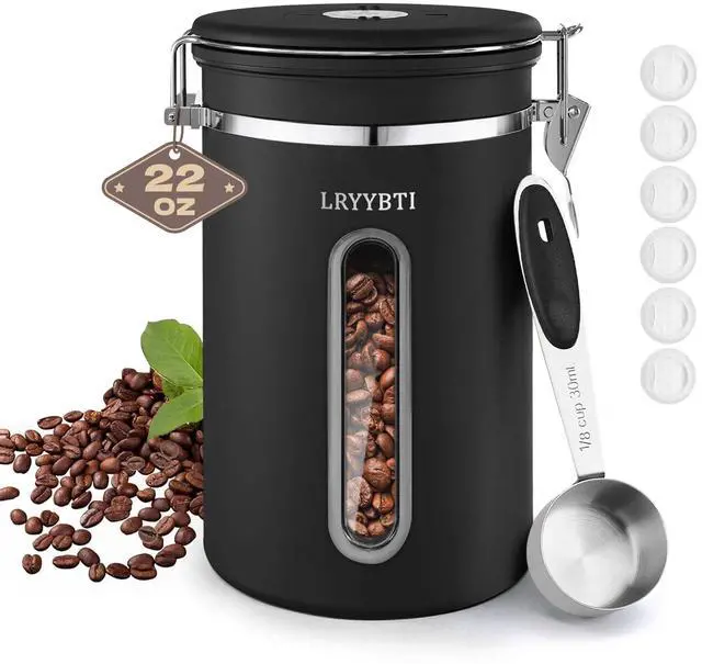Main image of Coffee Canisters with Window,Scoop and Airtight Lid Stainless Steel Kitchen Bean Storage Grounds Container Date Tracker and Scoop for Grounds Coffee Bar Accessories Beans, Cereal, Sugar
