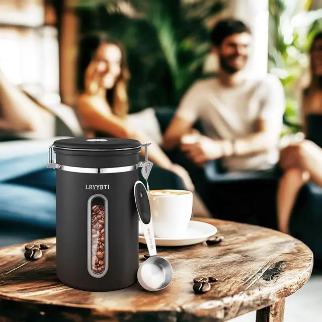 Alt view image 7 of 7 - Coffee Canisters with Window,Scoop and Airtight Lid Stainless Steel Kitchen Bean Storage Grounds Container Date Tracker and Scoop for Grounds Coffee Bar Accessories Beans, Cereal, Sugar