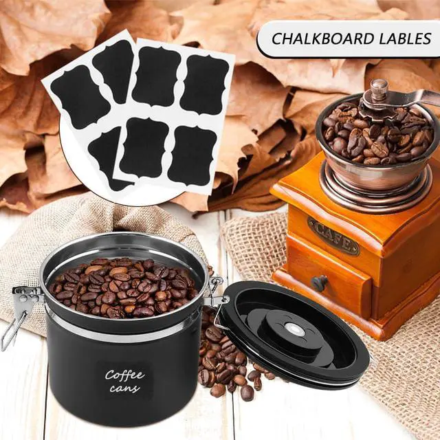 Alt view image 6 of 7 - Airtight Coffee Canister with CO2 Valve and Date Tracker, 1.2 L (40.6 fl oz), 4.65 x 4.76 in, Stainless Steel Liner, Includes Scoop and 8 Labels, Black