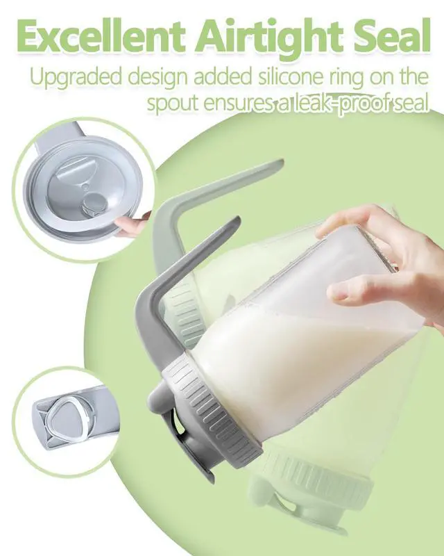 Alt view image 4 of 6 - 32oz Glass Pitcher with Lid & V-shaped Pour Spout - 1 Quart Breastmilk Pitcher Double Leak Proof, Creamer Container for Sun Tea, Juice, Cold Brew Coffee, Breastmilk Storage Container