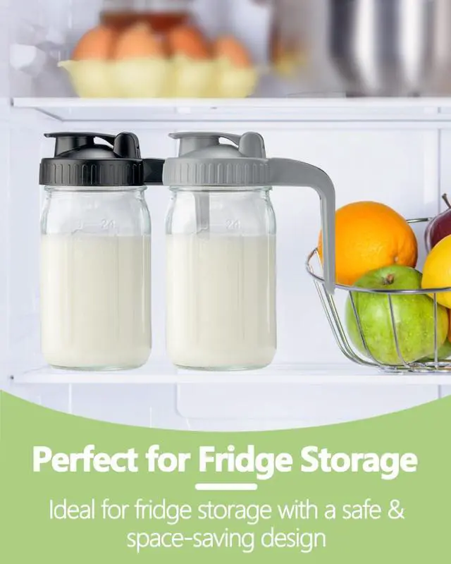 Alt view image 5 of 6 - 32oz Glass Pitcher with Lid & V-shaped Pour Spout - 1 Quart Breastmilk Pitcher Double Leak Proof, Creamer Container for Sun Tea, Juice, Cold Brew Coffee, Breastmilk Storage Container