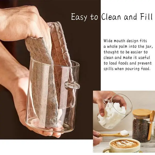 Alt view image 4 of 7 - Glass Sugar Container with Spoon - 2 Pack 15oz Glass Jars with Bamboo Lid and Spoon, Bamboo Lid Storage Jar Canister for Coffee Beans, Spice, Brown Sugar, Tea, Flour, Nuts, Candy, Salts and More