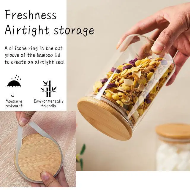 Alt view image 5 of 7 - Glass Sugar Container with Spoon - 2 Pack 15oz Glass Jars with Bamboo Lid and Spoon, Bamboo Lid Storage Jar Canister for Coffee Beans, Spice, Brown Sugar, Tea, Flour, Nuts, Candy, Salts and More