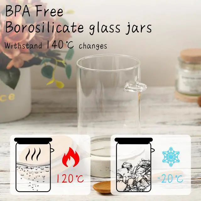 Alt view image 7 of 7 - Glass Sugar Container with Spoon - 2 Pack 15oz Glass Jars with Bamboo Lid and Spoon, Bamboo Lid Storage Jar Canister for Coffee Beans, Spice, Brown Sugar, Tea, Flour, Nuts, Candy, Salts and More