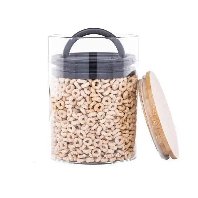 Alt view image 5 of 7 - Glass Food Storage Canister - Glass Storage With US Patented Airless Inner Lid & Bamboo Top Lid - Preserves Food Freshness (Medium 7-Inch)