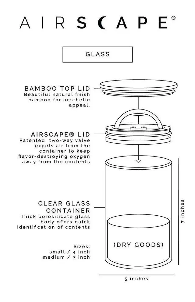 Alt view image 7 of 7 - Glass Food Storage Canister - Glass Storage With US Patented Airless Inner Lid & Bamboo Top Lid - Preserves Food Freshness (Medium 7-Inch)