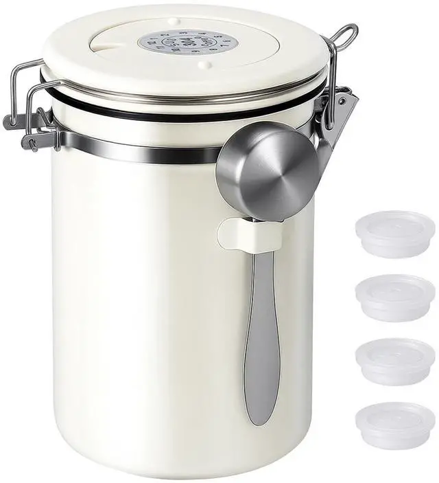 Main image of Stainless Steel Coffee Canister - 22OZ Airtight Coffee Bean Storage Grounds Container Holder with Date Tracker & Measuring Scoop, Kitchen Food Canister Jar for Cereal, Sugar, Tea, Flour, Gifts