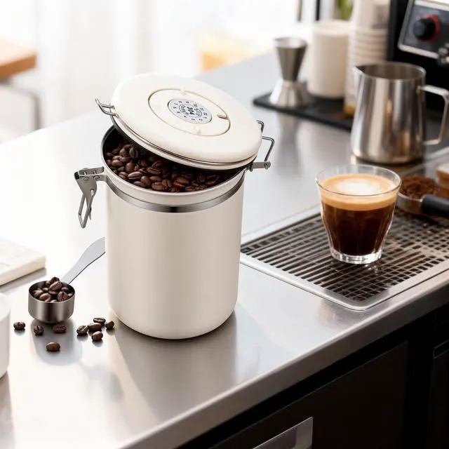 Alt view image 2 of 7 - Stainless Steel Coffee Canister - 22OZ Airtight Coffee Bean Storage Grounds Container Holder with Date Tracker & Measuring Scoop, Kitchen Food Canister Jar for Cereal, Sugar, Tea, Flour, Gifts