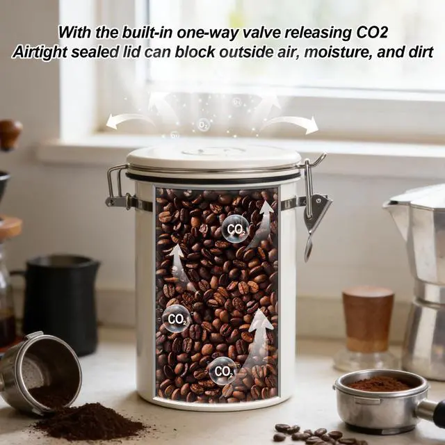 Alt view image 4 of 7 - Stainless Steel Coffee Canister - 22OZ Airtight Coffee Bean Storage Grounds Container Holder with Date Tracker & Measuring Scoop, Kitchen Food Canister Jar for Cereal, Sugar, Tea, Flour, Gifts