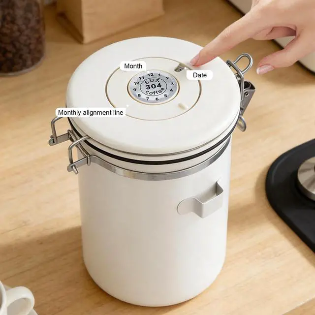 Alt view image 6 of 7 - Stainless Steel Coffee Canister - 22OZ Airtight Coffee Bean Storage Grounds Container Holder with Date Tracker & Measuring Scoop, Kitchen Food Canister Jar for Cereal, Sugar, Tea, Flour, Gifts