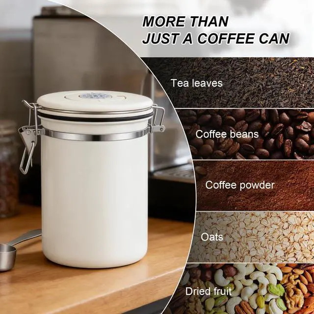 Alt view image 7 of 7 - Stainless Steel Coffee Canister - 22OZ Airtight Coffee Bean Storage Grounds Container Holder with Date Tracker & Measuring Scoop, Kitchen Food Canister Jar for Cereal, Sugar, Tea, Flour, Gifts