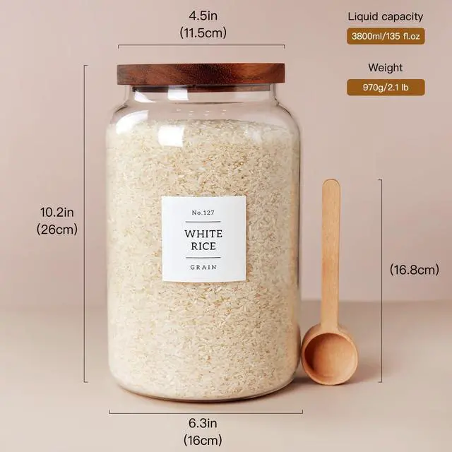 Alt view image 2 of 6 - 2 PCS Large Glass Jar with Airtight Lid, Glass Food Storage Jars for Tea,Spice,Cereal, Egg,Flour,Coffee and More(1 gallon/4000 ml)