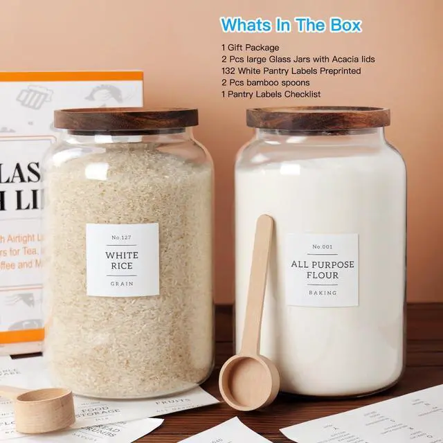 Alt view image 5 of 6 - 2 PCS Large Glass Jar with Airtight Lid, Glass Food Storage Jars for Tea,Spice,Cereal, Egg,Flour,Coffee and More(1 gallon/4000 ml)
