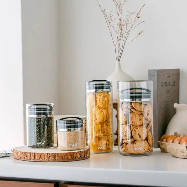 Alt view image 2 of 6 - Evak Compact Airtight Food Storage Container, Large (6" x 3.75") Glass Canister with Black Gloss Handle, Vacuum Seal Keeps Food Fresh Longer, Ideal for Coffee, Tea & Pantry Storage
