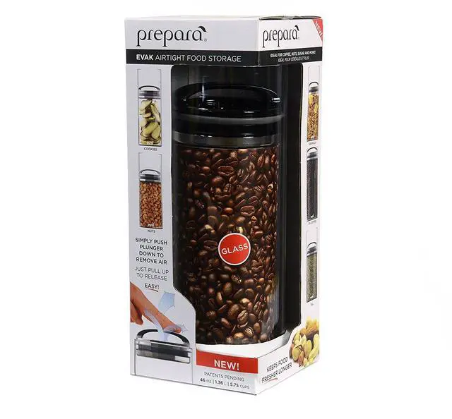 Alt view image 5 of 6 - Evak Compact Airtight Food Storage Container, Large (6" x 3.75") Glass Canister with Black Gloss Handle, Vacuum Seal Keeps Food Fresh Longer, Ideal for Coffee, Tea & Pantry Storage