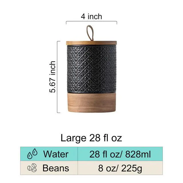 Alt view image 3 of 7 - Ceramic Jar with Lid, Airtight Coffee Container, Kitchen Food Storage Jar for Coffee Bean Spice Sugar Cookie, Stackable Decorative Jars for Housewarming Gift, Coffee Bar Decor, Black 28 fl.oz