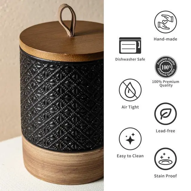 Alt view image 5 of 7 - Ceramic Jar with Lid, Airtight Coffee Container, Kitchen Food Storage Jar for Coffee Bean Spice Sugar Cookie, Stackable Decorative Jars for Housewarming Gift, Coffee Bar Decor, Black 28 fl.oz