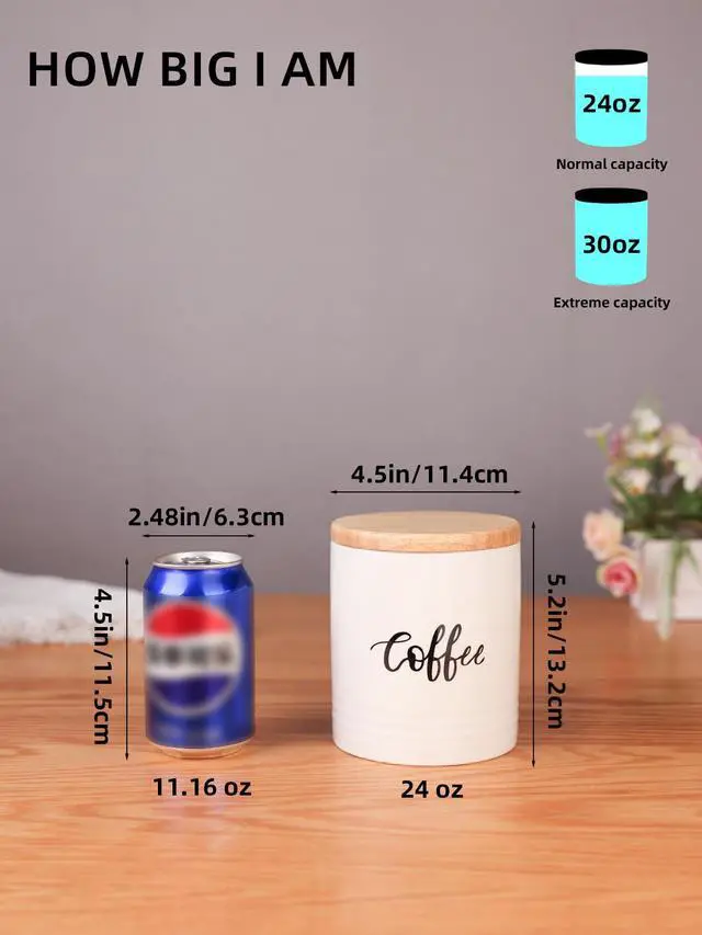 Alt view image 3 of 7 - Porcelain Food Storage Containers with Lid, Small Size Design & Saves Space, 4.5 Inch White, Labeled Coffee