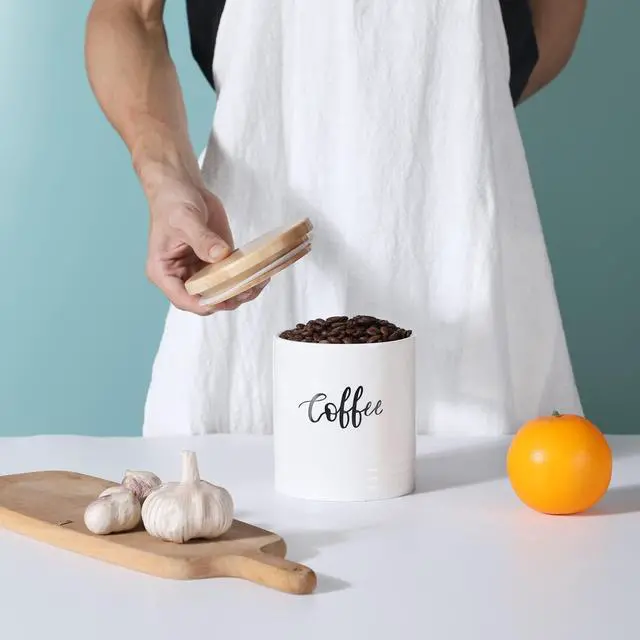 Alt view image 6 of 7 - Porcelain Food Storage Containers with Lid, Small Size Design & Saves Space, 4.5 Inch White, Labeled Coffee
