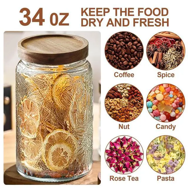 Alt view image 3 of 7 - 34 OZ Vintage Glass Jar with Lid, Airtight Food Storage Canisters with Bamboo for Kitchen Counter Pantry, Ideal for Coffee, Candy, Tea, Oats, Sugar, Cookies Decorative Jars-Sunflower