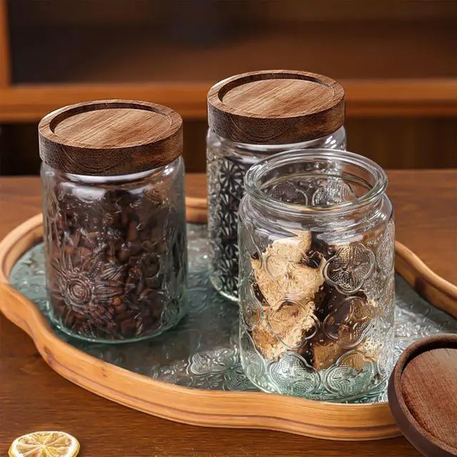 Alt view image 6 of 7 - 34 OZ Vintage Glass Jar with Lid, Airtight Food Storage Canisters with Bamboo for Kitchen Counter Pantry, Ideal for Coffee, Candy, Tea, Oats, Sugar, Cookies Decorative Jars-Sunflower