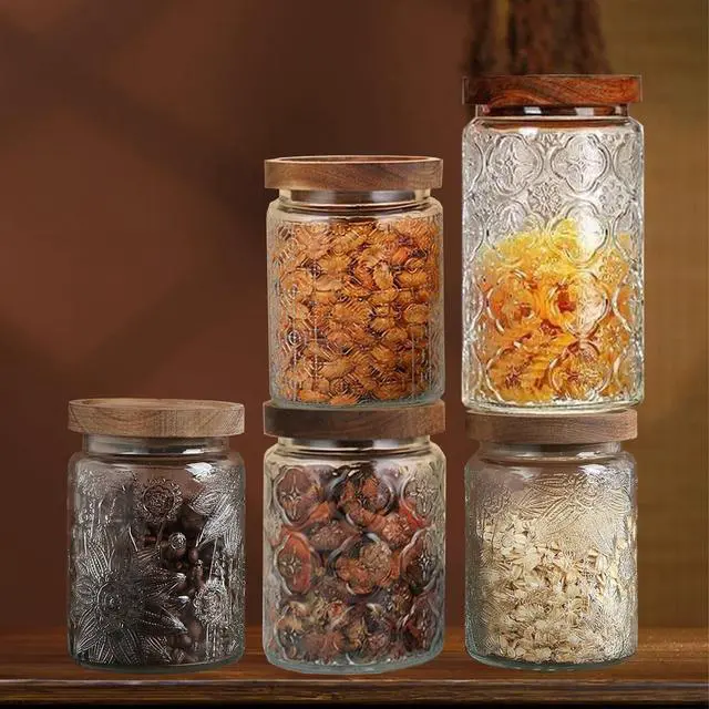 Alt view image 7 of 7 - 34 OZ Vintage Glass Jar with Lid, Airtight Food Storage Canisters with Bamboo for Kitchen Counter Pantry, Ideal for Coffee, Candy, Tea, Oats, Sugar, Cookies Decorative Jars-Sunflower