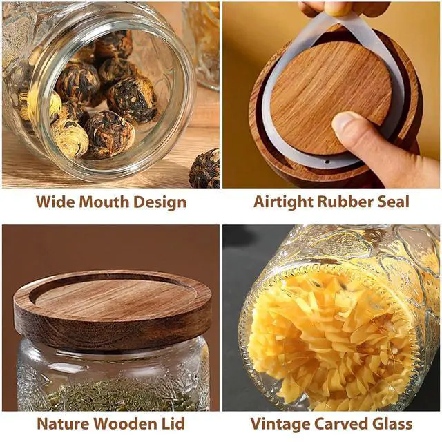 Alt view image 4 of 7 - 34 OZ Vintage Glass Jar with Lid, Airtight Food Storage Canisters with Bamboo for Kitchen Counter Pantry, Ideal for Coffee, Candy, Tea, Oats, Sugar, Cookies Decorative Jars-Sunflower