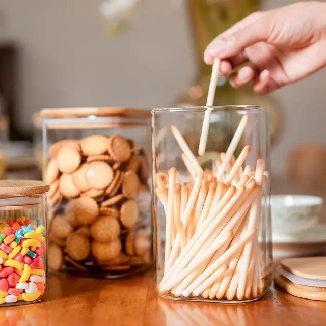Alt view image 3 of 7 - Glass Food Storage Jars 37 oz Set of 6,Glass Storage Containers Clear Glass Food Canister with Bamboo Lid Airtight For Serving Tea, Coffee, Flour, Sugar, Candy, Cookie, Spice and More (Square)
