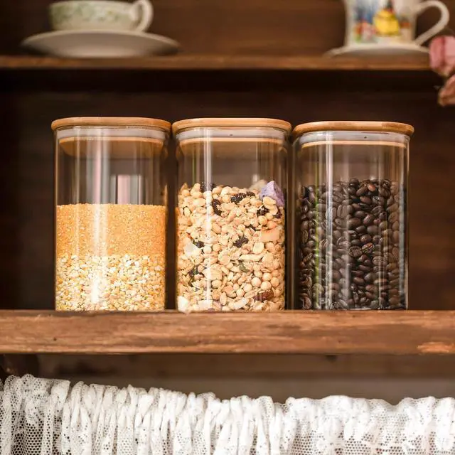 Alt view image 4 of 7 - Glass Food Storage Jars 37 oz Set of 6,Glass Storage Containers Clear Glass Food Canister with Bamboo Lid Airtight For Serving Tea, Coffee, Flour, Sugar, Candy, Cookie, Spice and More (Square)