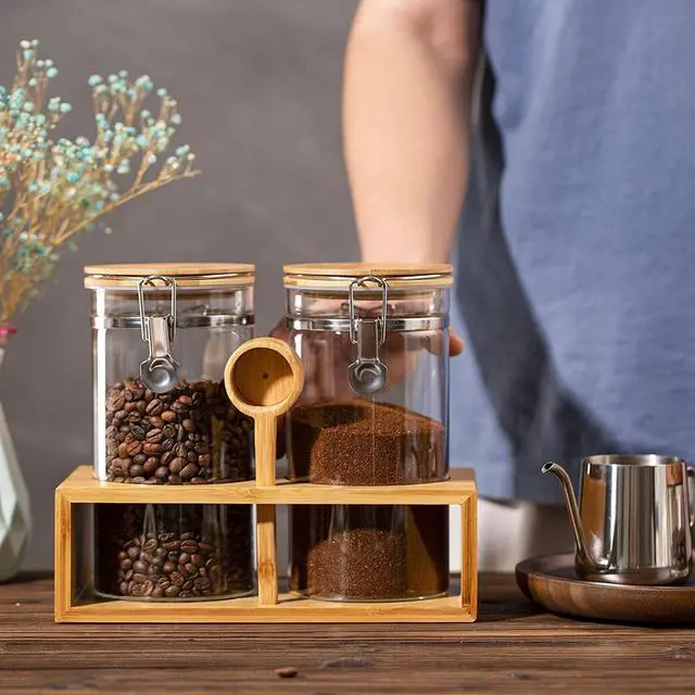 Alt view image 7 of 7 - Coffee Container with Shelf: 2P 45OZ Glass Airtight Coffee Holder