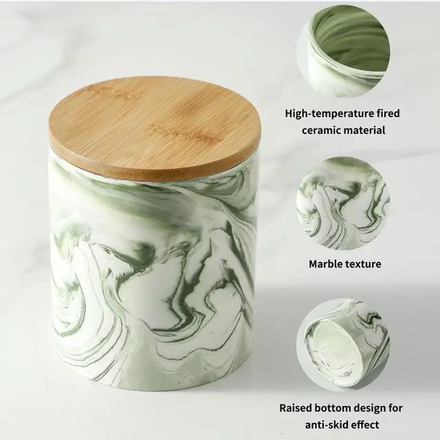 Alt view image 4 of 7 - Green Food Storage Jar Strong Ceramic Storage Canisters with Airtight Seal Bamboo Lid Modern Design Seal Damp-Proof Kitchen Jar for Coffee, Tea,coffee