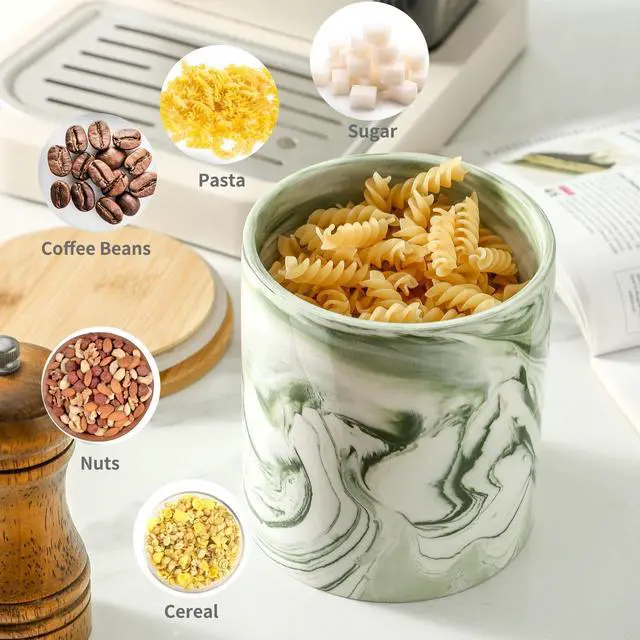 Alt view image 5 of 7 - Green Food Storage Jar Strong Ceramic Storage Canisters with Airtight Seal Bamboo Lid Modern Design Seal Damp-Proof Kitchen Jar for Coffee, Tea,coffee