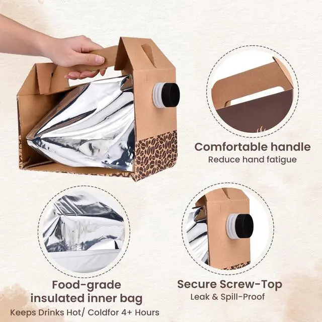 Alt view image 3 of 7 - 10 Pack 96 oz Disposable Coffee Dispensers, Coffee Box with Handle, easy to carry,suitable for storing hot and cold drinks, coffee boxes for catering, suitable for catering services, offices.