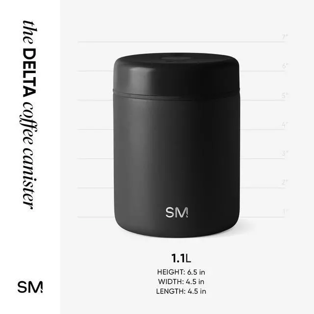 Alt view image 5 of 7 - Delta Coffee Canister | Airtight Vacuum Seal with Auto-Reseal Technology | Ceramic Lined Stainless Steel Container for Coffee Grounds, Beans, Tea | 1.1L, Midnight Black