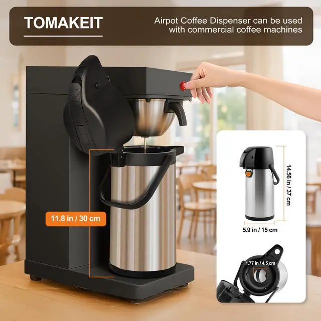 Alt view image 3 of 7 - Airpot Coffee Dispenser Thermal with Pump,3L/102 Oz Insulated Stainless Steel Large Airpot Coffee Carafe Lever Action for Hot/Cold Water,Thermal Carafe for Hot Cocoa for Parties