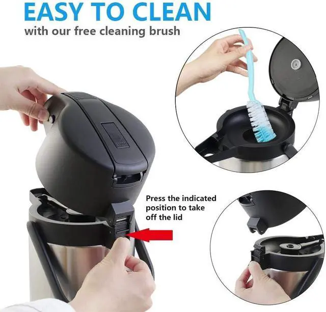Alt view image 6 of 7 - Airpot Coffee Dispenser Thermal with Pump,3L/102 Oz Insulated Stainless Steel Large Airpot Coffee Carafe Lever Action for Hot/Cold Water,Thermal Carafe for Hot Cocoa for Parties