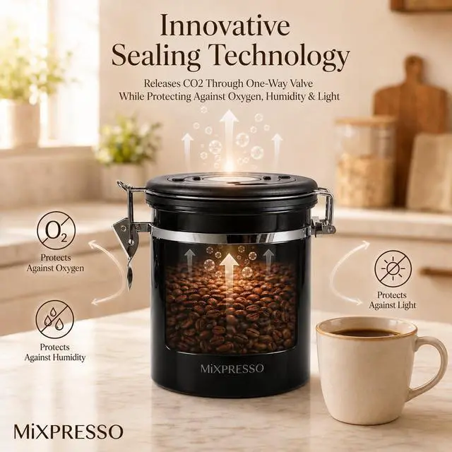 Alt view image 3 of 7 - 16 Oz Black Coffee Canister, Stainless Steel Airtight Coffee Container, Air tight Jar Tea Storage with Date Tracker, Vacuum Sealed Espresso Airtight Canister, Sugar Container for Home