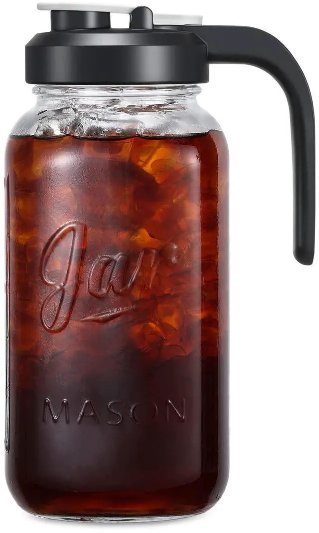 Main image of 2 Quart Glass Pitcher with Lid - Airtight & Leakproof Mason Jar Pitcher with Filter Lid, Wide Mouth Glass Jar, Heavy Duty Glass Container for Water, Juice, Milk, Tea, Iced Coffee, and Drinks