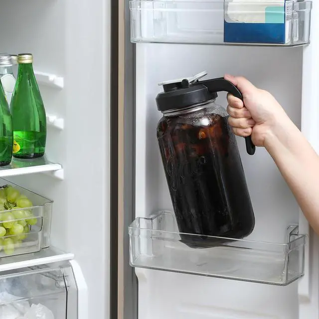 Alt view image 6 of 6 - 2 Quart Glass Pitcher with Lid - Airtight & Leakproof Mason Jar Pitcher with Filter Lid, Wide Mouth Glass Jar, Heavy Duty Glass Container for Water, Juice, Milk, Tea, Iced Coffee, and Drinks