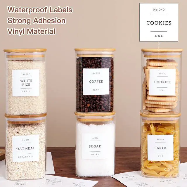 Alt view image 3 of 7 - 6 Pack Square Kitchen Storage Jars with Airtight Bamboo Lids and 132 Pantry Labels - 35oz Glass Canisters With Wood Lids - Food Storage Containers for Coffee, Cookie, Tea, Spice