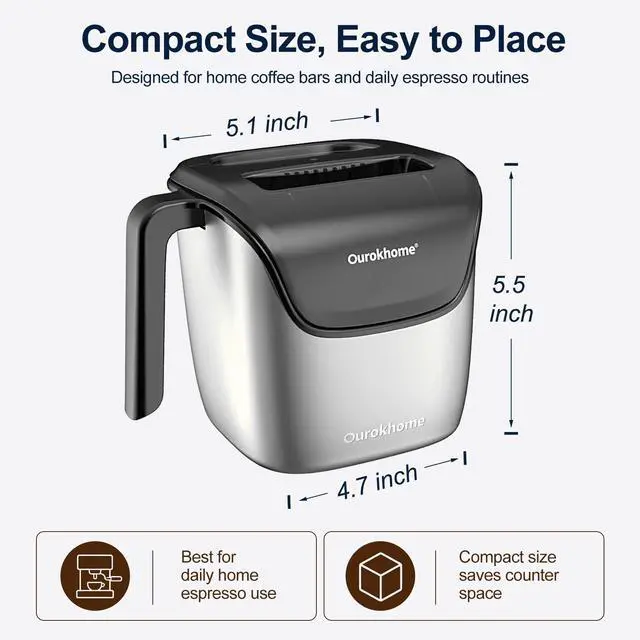 Alt view image 3 of 7 - Espresso Knock Box with Lid, Compact Coffee Grounds Container for Home Coffee Bar, Removable Knock Bar, 304 Stainless Steel Exterior, Non-Slip Base & Handle, Easy Clean