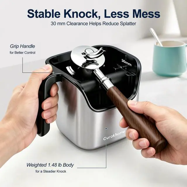 Alt view image 6 of 7 - Espresso Knock Box with Lid, Compact Coffee Grounds Container for Home Coffee Bar, Removable Knock Bar, 304 Stainless Steel Exterior, Non-Slip Base & Handle, Easy Clean