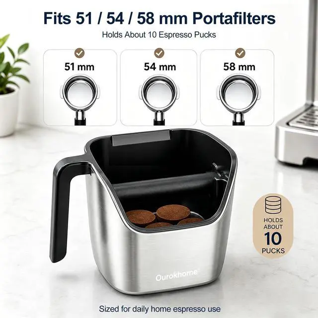 Alt view image 7 of 7 - Espresso Knock Box with Lid, Compact Coffee Grounds Container for Home Coffee Bar, Removable Knock Bar, 304 Stainless Steel Exterior, Non-Slip Base & Handle, Easy Clean