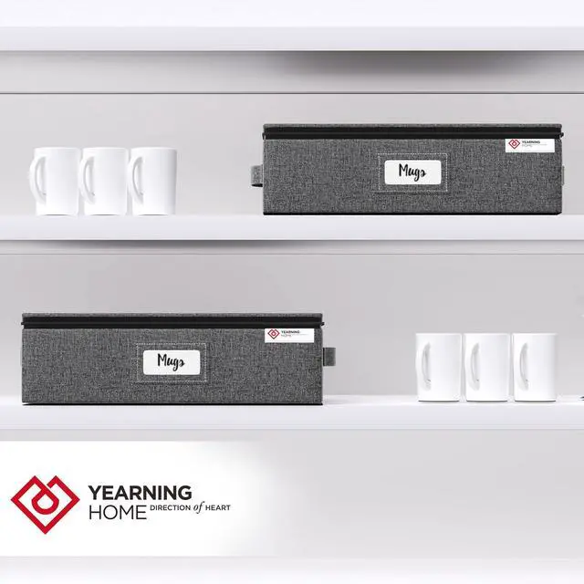 Alt view image 6 of 6 - Cup and Mug Storage Box with Hard Shell and Dividers for Coffee Mugs,Tea Cups and Glasses,Stackable Storage Organizers with Lid,Handles,Zips and Label for Moving,Holds 12,2 Pack, Grey