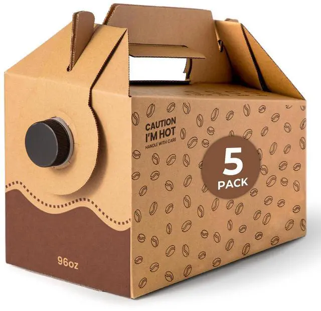 Main image of 5 Pack 96 oz Disposable Coffee Dispensers with Handle, Insulated to Go Storage Containers, Portable Coffee Box Cold Hot Drink Dispenser Bulk for Party, Catering, Office, Take Out