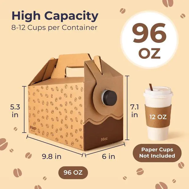 Alt view image 2 of 7 - 5 Pack 96 oz Disposable Coffee Dispensers with Handle, Insulated to Go Storage Containers, Portable Coffee Box Cold Hot Drink Dispenser Bulk for Party, Catering, Office, Take Out