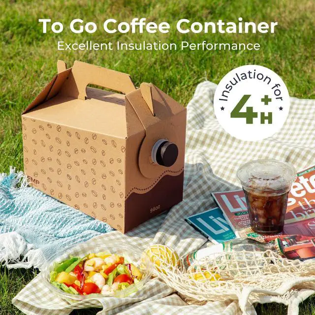 Alt view image 6 of 7 - 5 Pack 96 oz Disposable Coffee Dispensers with Handle, Insulated to Go Storage Containers, Portable Coffee Box Cold Hot Drink Dispenser Bulk for Party, Catering, Office, Take Out