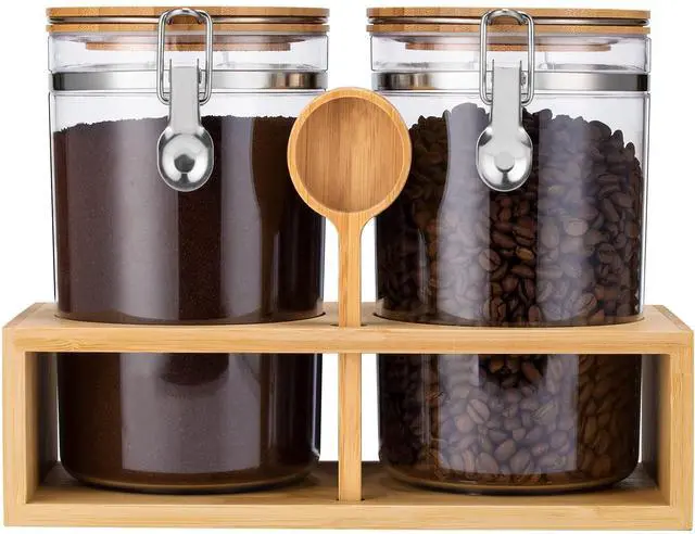 Main image of Coffee Container for Ground Coffee,2×58OZ Storage Containers with Shelf & Scoop,Plastics Airtight Coffee Canisters for Ground Coffee Bean,Food Storage Jars for Kitchen,Nuts,Tea,Sugar
